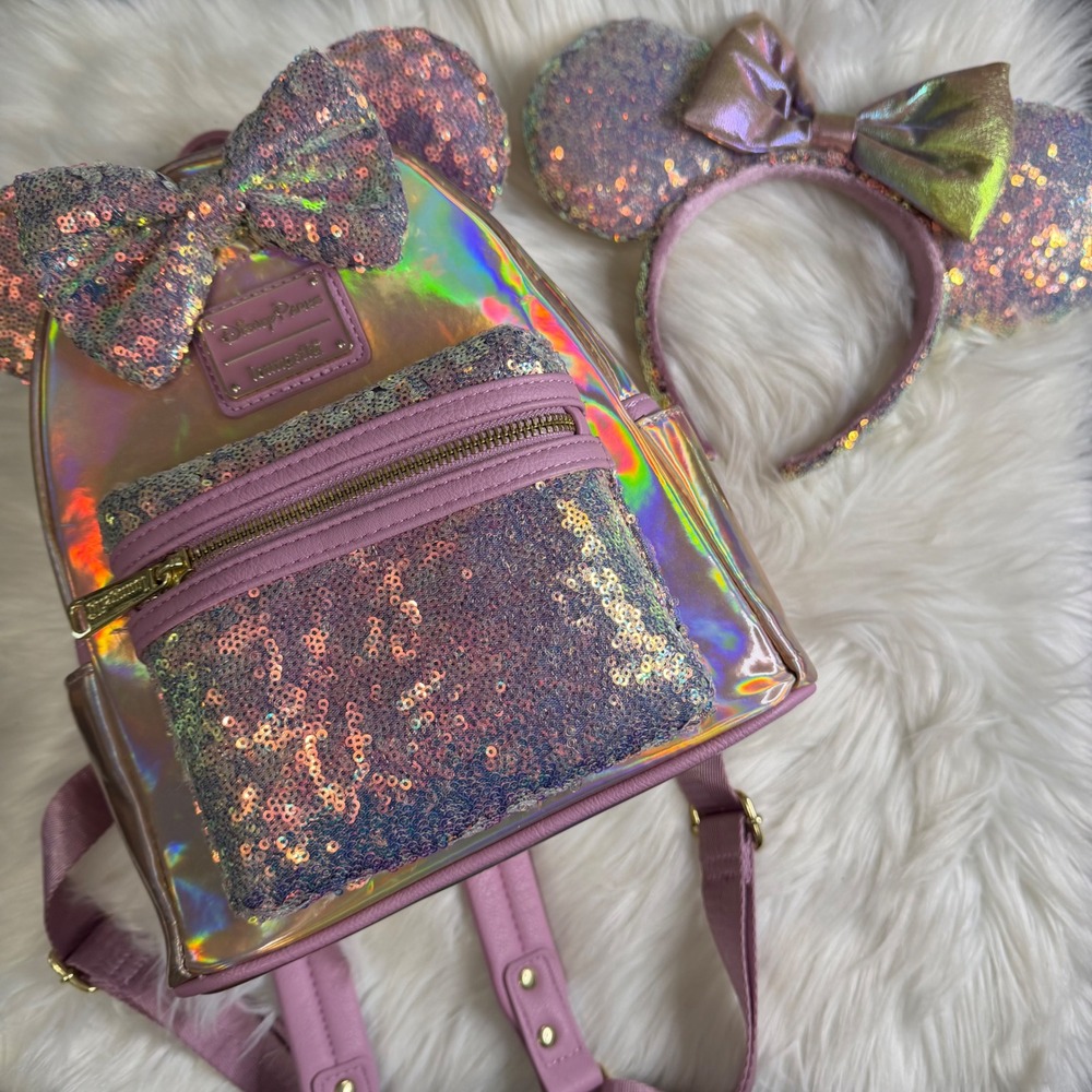 NWOT - Disney Parks - Pastel Iridescent Loungefly Backpack and Ear Headband
